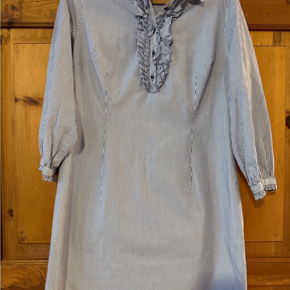 Lilly Pulitzer Blue and White Striped Ruffle V-Neck Dress